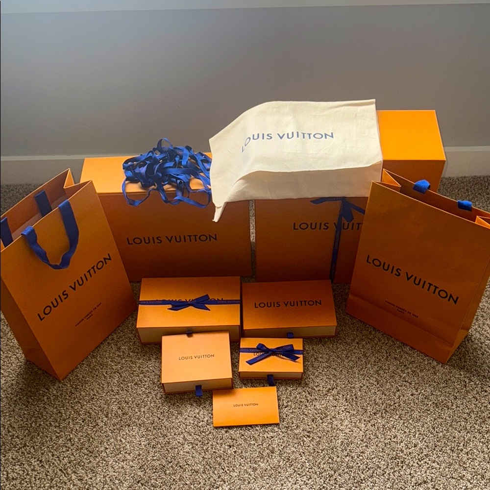 100% AUTHENTIC LOUIS VUITTON Orange Gift Packaging Set 2 BAGS 6 BOXES 1 DUST BAG